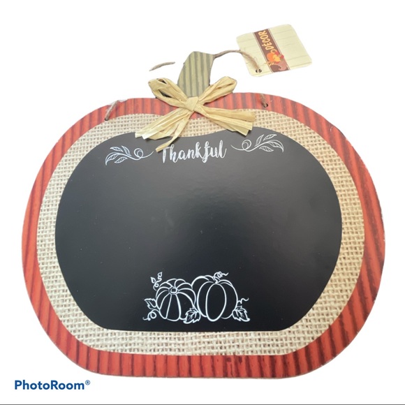 Fall Autumn Pumpkin Chalkboard w Raffia Decor bow hanging 10 1/2 x 7 1/2” - Picture 5 of 5